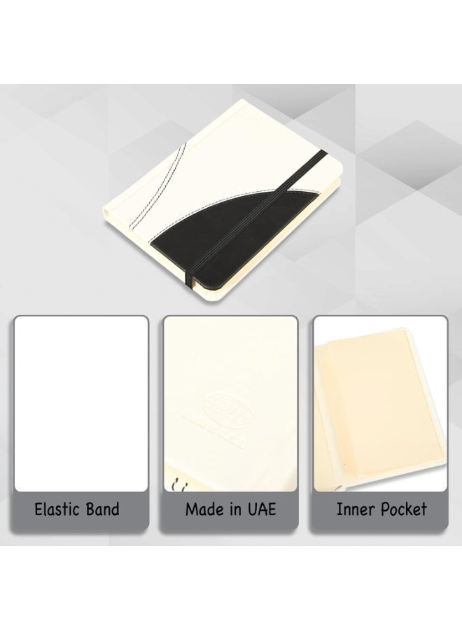FIS® Hard Cover Notebook, Italian PU Materials, A6 Size, 240 Pages, Plain No Ruling, Round Corners with Elastic Band Closure, 70gsm Italian Ivory Paper, 1 Piece, White with Black Color-FSNBA6PL1504 - Image 3